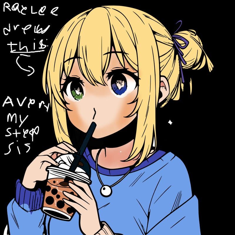 manga character drinking boba