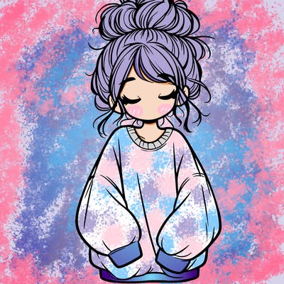 girl with baggy sweatshirt and messy bun