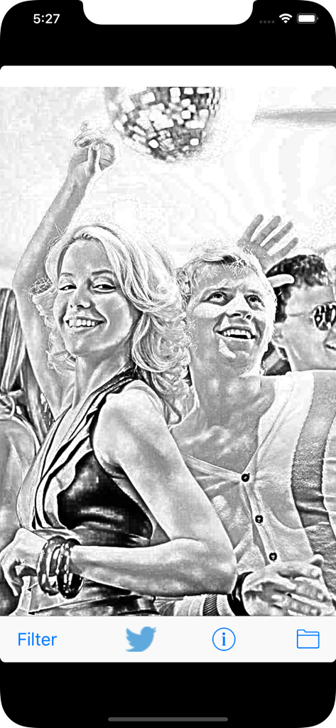 Sketch Shine - pencil drawing - Un filtro de boceto a lápiz aplicado a una foto de amigos bailando bajo una bola de discoteca