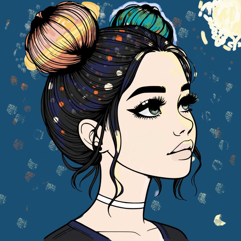 realistic girl with buns on the top of her head