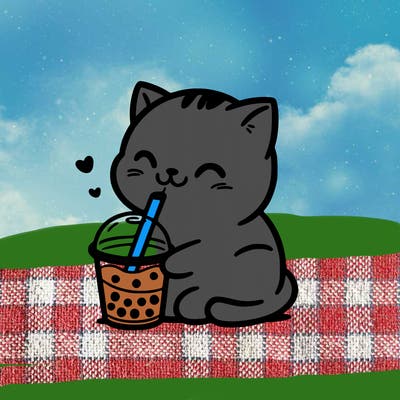 cat drinking boba