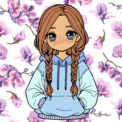 a realistic girl with a oversized hoodie and she has braids