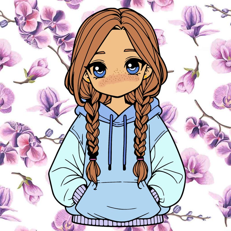 a realistic girl with a oversized hoodie and she has braids