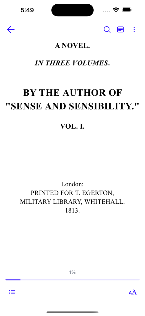 Christianbook Library - Ebook reading interface showing a classic novel title page in the Christianbook Library app.