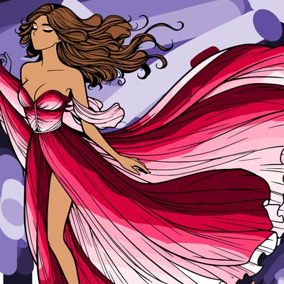 realistic woman in dress flowing the the wind