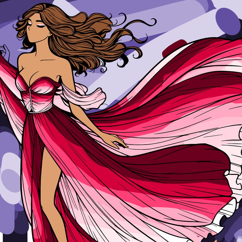 realistic woman in dress flowing the the wind