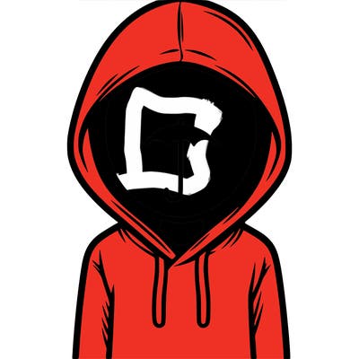 a person with non face waering a hoodie with a small umbrella symbol
