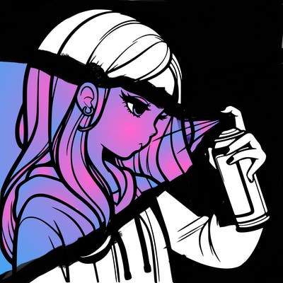 a realistic girl spray painting