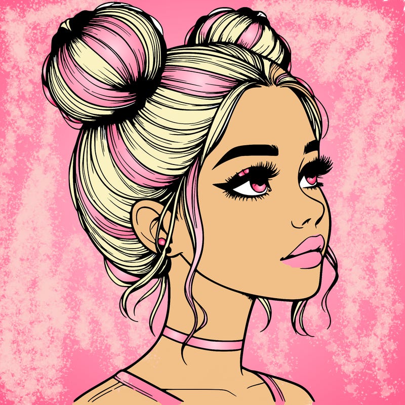 realistic girl with buns on the top of her head