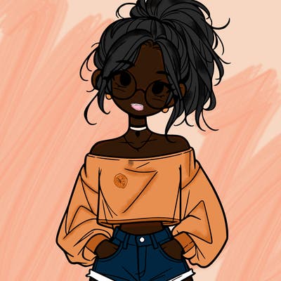 girl with a messy ponytail glasses a baggy crop top and jean shorts