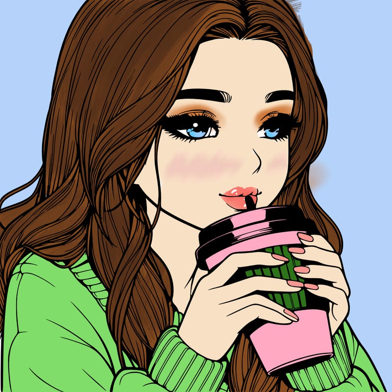 realistic girl drinking coffee