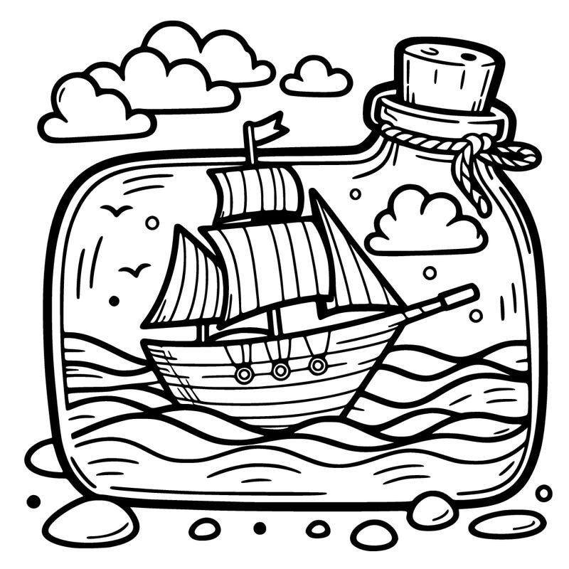 boat in the bottle in the ocean