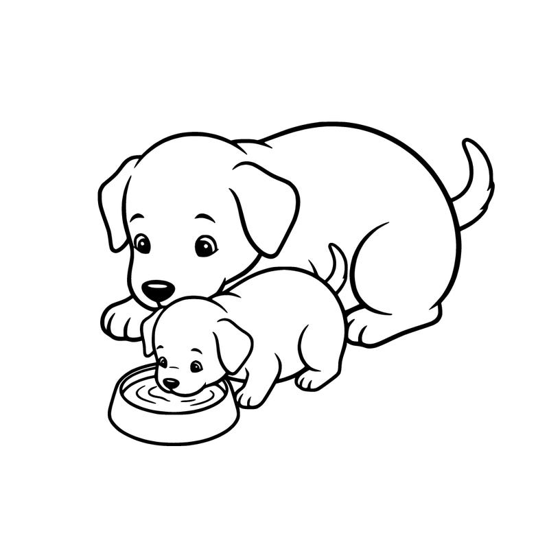 a cute baby puppy drinking milk while snuggled with its mama