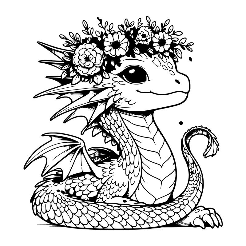 dragon with flower crown but realistic