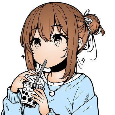 manga character drinking boba