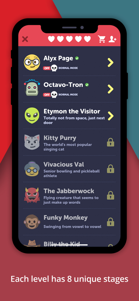 BattleText - Chat Battles - BattleText story mode menu showing various unlockable characters