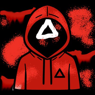 a person with non face waering a hoodie with a small triangle symbol