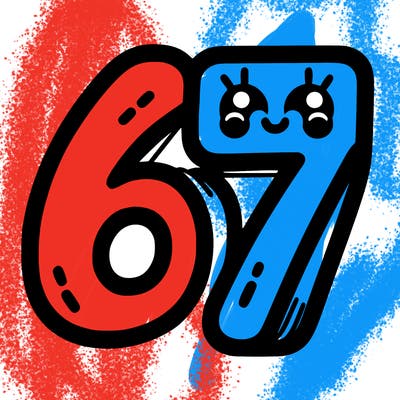 the numbers 67