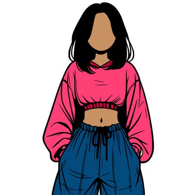 realistic girl faceless with baggy pants and a crop top