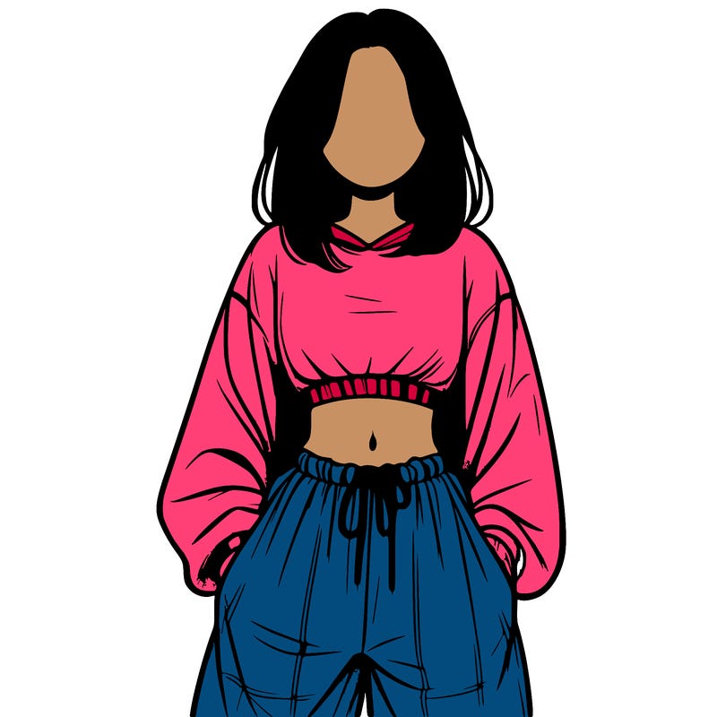 realistic girl faceless with baggy pants and a crop top