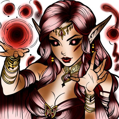 realistic scary beautiful elf sorceress casting spell