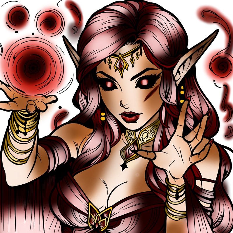 realistic scary beautiful elf sorceress casting spell