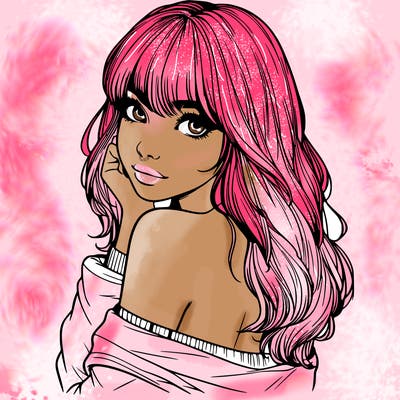 realistic girl with bangs looking over her shoulder