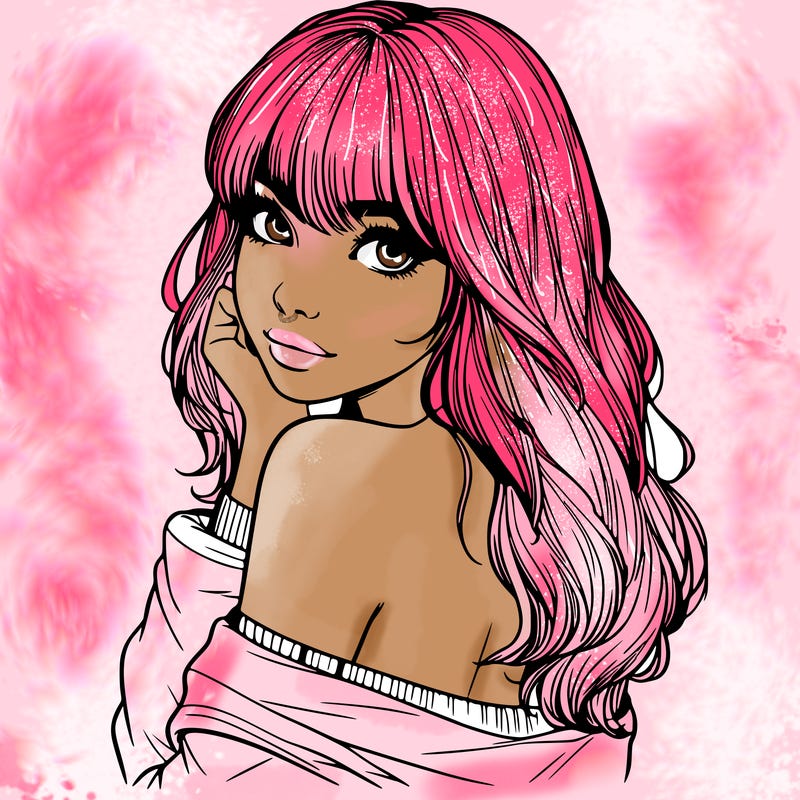 realistic girl with bangs looking over her shoulder