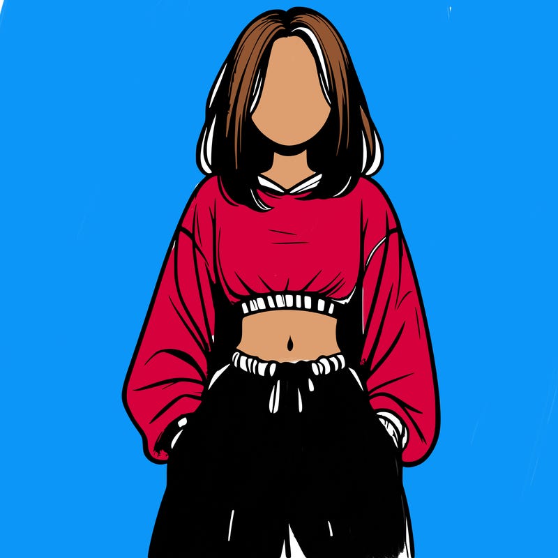 realistic girl faceless with baggy pants and a crop top