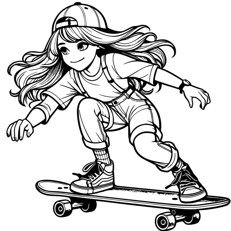 realistic girl riding a skateboard