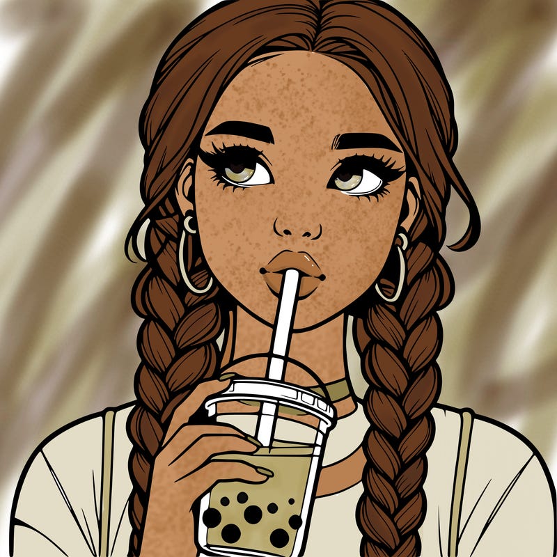 realistic girl with braided hair drinking boba