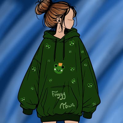 realistic girl with a oversized sweatshirt on and a bun