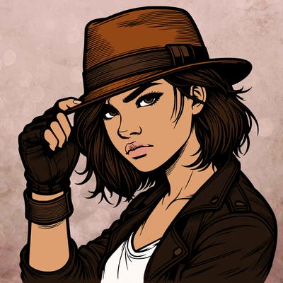 realistic tough girl with hat