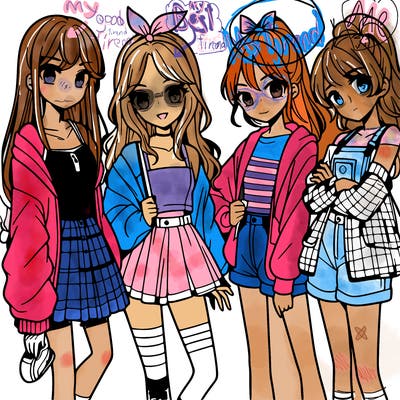 teen manga girls group of 4