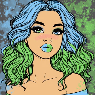 realistic girl with wavy hair and lips