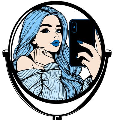 realistic girl taking mirror selfie beautiful