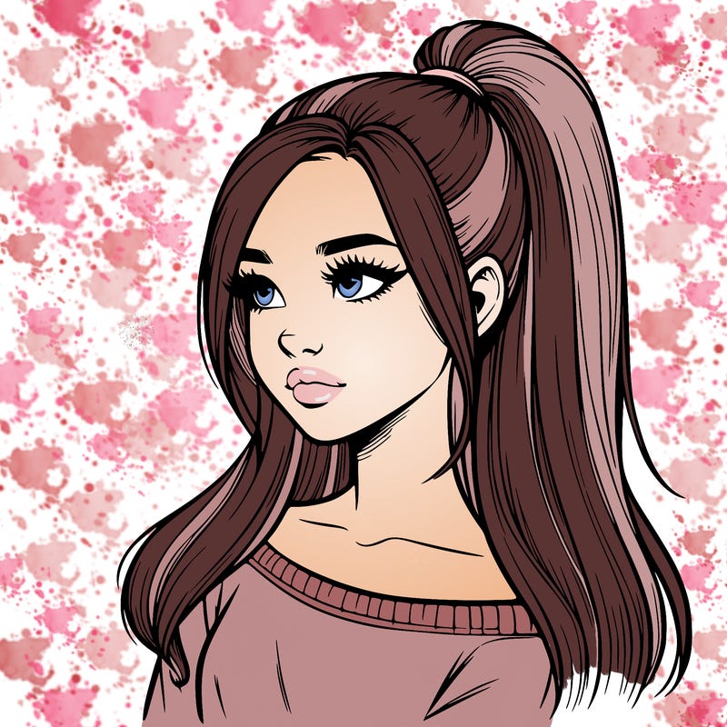 realistic girl with a high ponytail