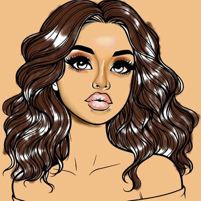 realistic girl with wavy hair and lips
