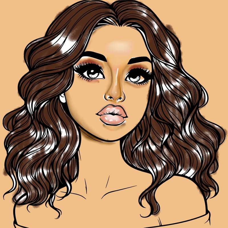 realistic girl with wavy hair and lips