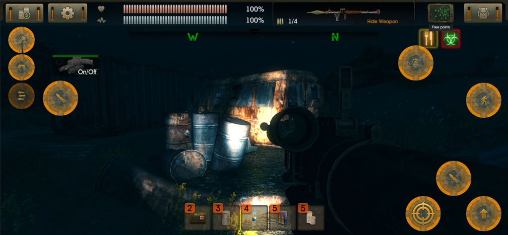 The Sun: Origin - First person gameplay of The Sun Origin showing the survival interface in a dark post apocalyptic environment