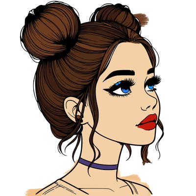realistic girl with buns on the top of her head
