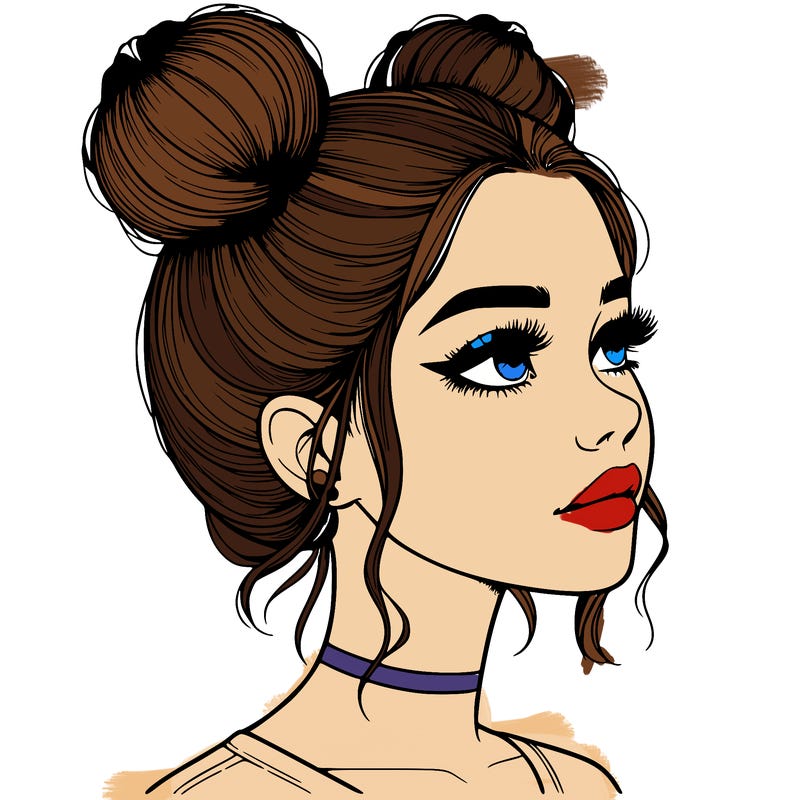 realistic girl with buns on the top of her head