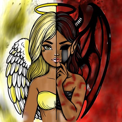 realistic angel half demon