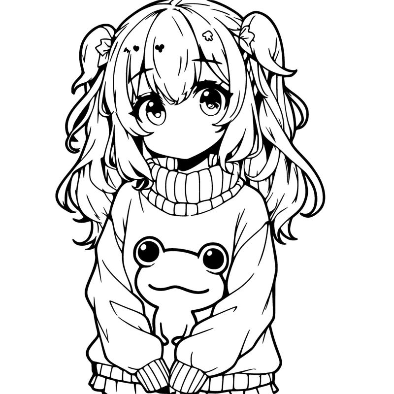 anime girl wearing frog sweater