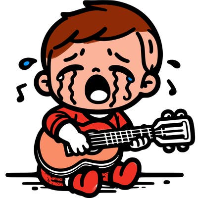 baby cry boy playing guitar