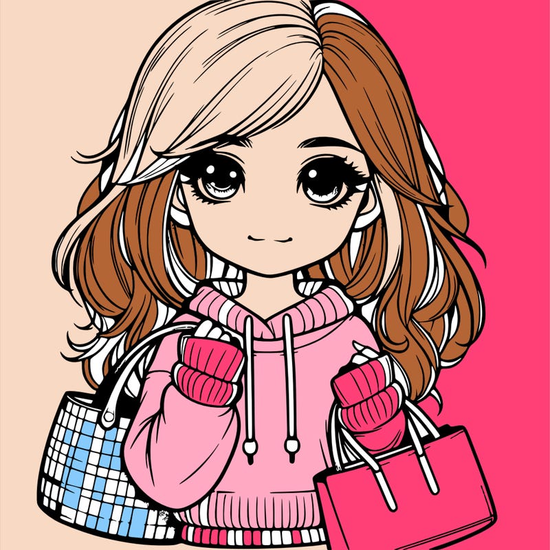 realistic girl with bags