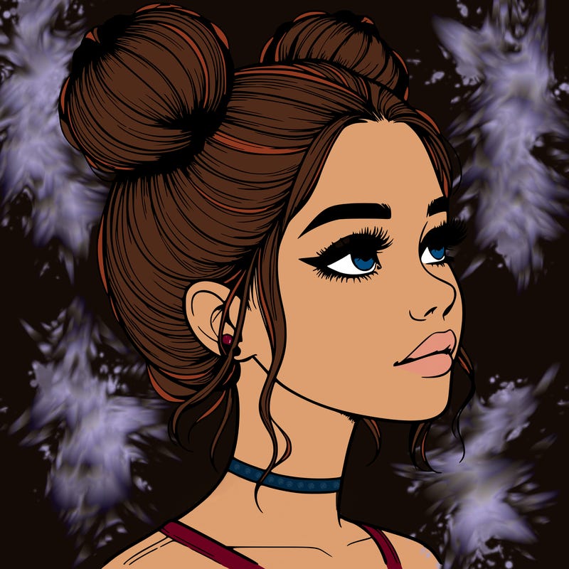 realistic girl with buns on the top of her head