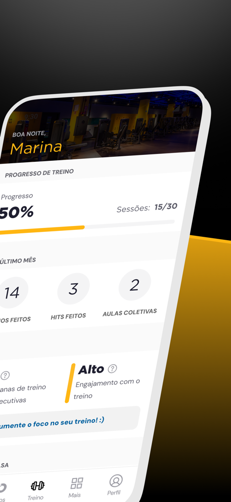 Smart Fit App dashboard displaying user workout progress and activity stats