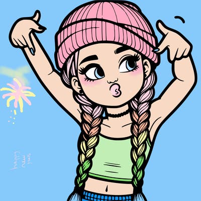 realistic teenage girl with braids and a beanie and crop top doing 🫶🏼
