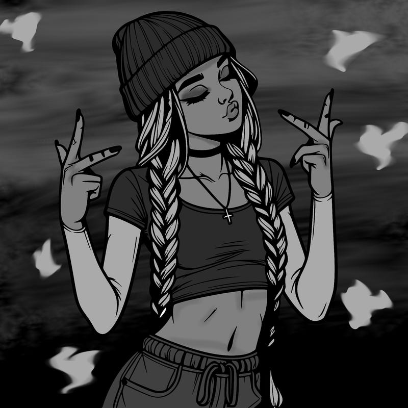 realistic teenage girl with braids and a beanie and crop top doing 🫶🏼